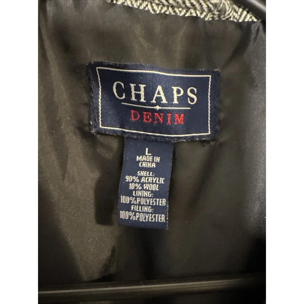 Chaps Denim Herringbone Wool Blend Vest Womens‎ L Gray Button Front Puffer
